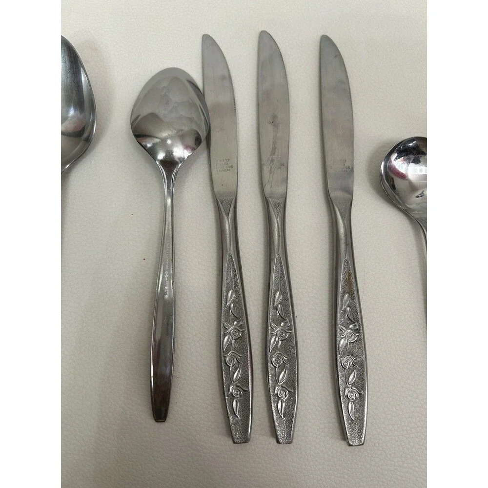 Vintage! EKCO Eterna Rose Cotillion Stainless Flatware Set 10pc Knife & Spoon